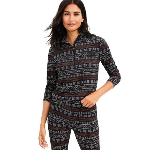 Lou & Grey Top Womens Size Large Feel Good Zip Soft Stretch Fair Isle Design - Picture 3 of 13